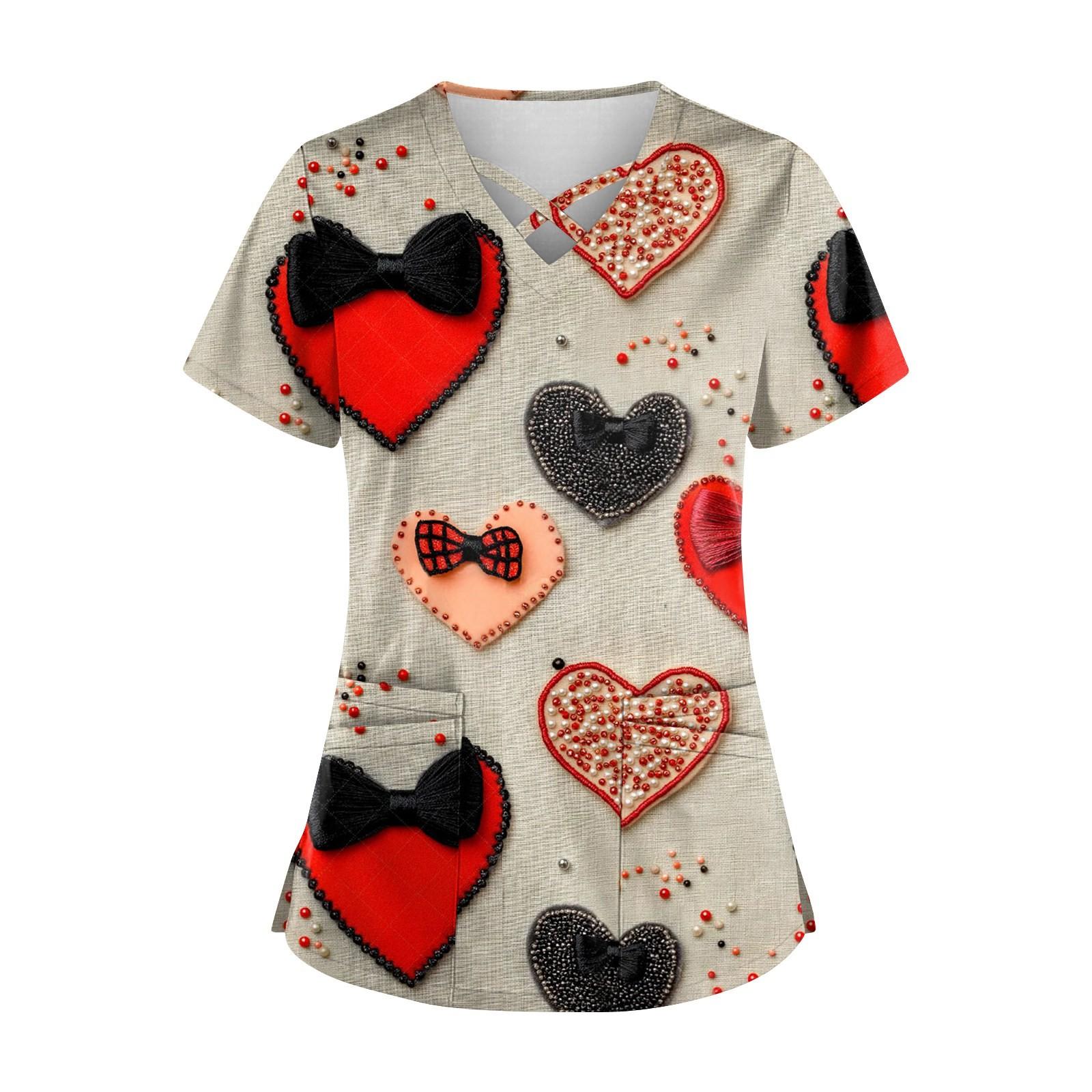 

Женский свободный топ с принтом ко Дню святого Валентина, короткий рукав, футболка, пуловер XXXXXL бежевый