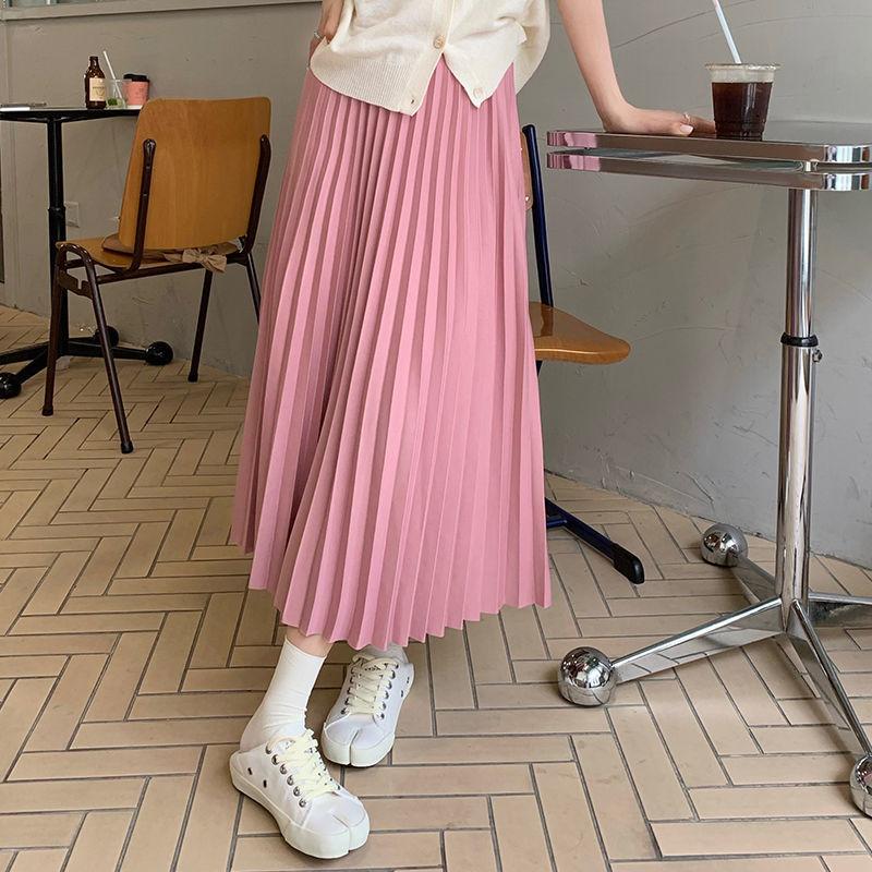 Luxury Long Pleated Skirts for Women Spring New Elegant Office Ladies Chic Elastic Band Fashion A Line Midi Skirt