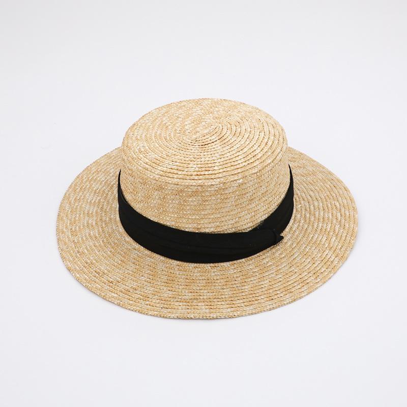 Straw straw hat French British Panama flat top straw hat woven women's summer vacation seaside beach top hat