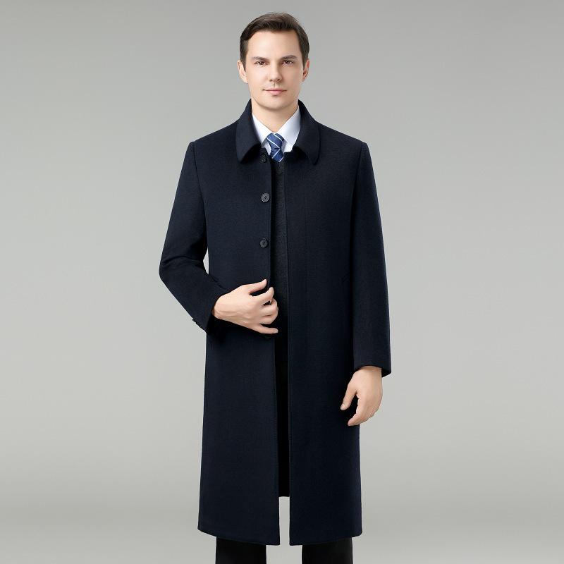 

Men s Luxury Double-Faced Cashmere Wool Coat with Down Lining - Thick, Long Outerwear for Middle-Aged and Older Styles 185/54 темно-синього кольору