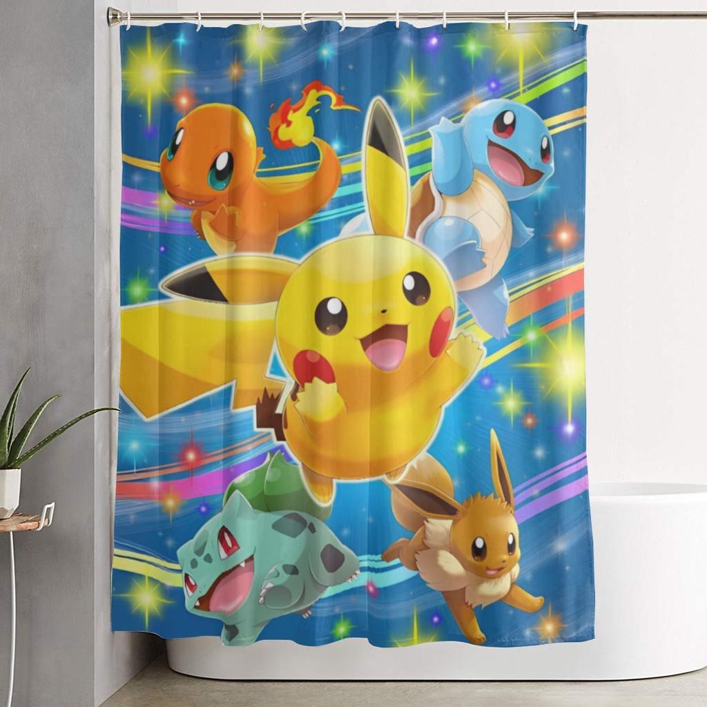 Kreslené postavičky Pokémonů Squirtle Sprchový závěs pro koupelnovou výzdobu Lehké sady sprchových závěsů 60X72 palců s háčky