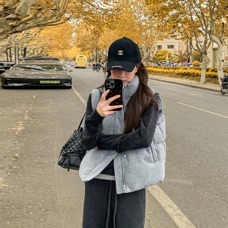 Short Down Cotton Vest Women's Korean Fashion Stand-up Sleeveless Zipper Student Vest Jacket Black Gray Waistcoat Tide