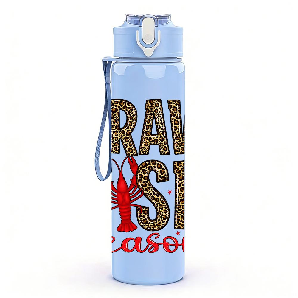 1PC Crawfish Season Letter Art Layout 750ml Color Plastic Water Bottle Leakproof Flip Straw Lid For Sports Office Home Use