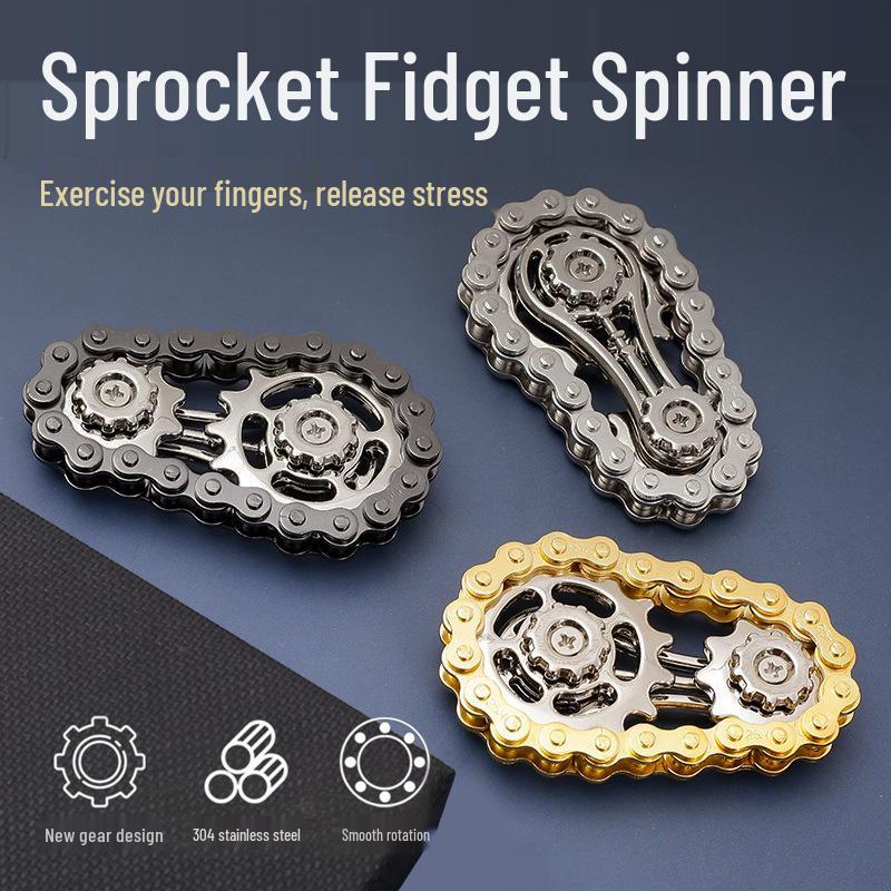 Black Technology Gear Chain Fidget Spinner - Portable Decompression Gyro for Adults
