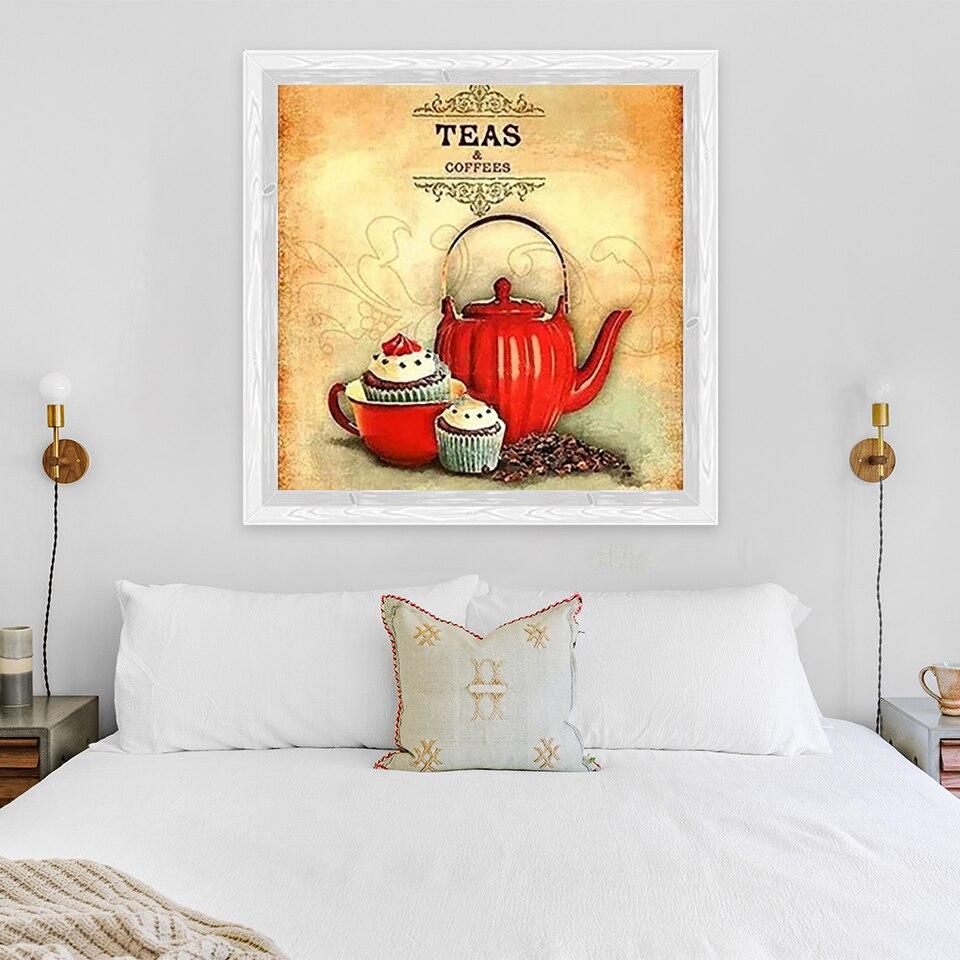 5D DIY diamentowe malowanie filiżanka kawy diamentowe hafty dekoracje ścieg krzyżykowy w pełni z okrągłych wierteł Home Decor instrukcja sztuka prezent