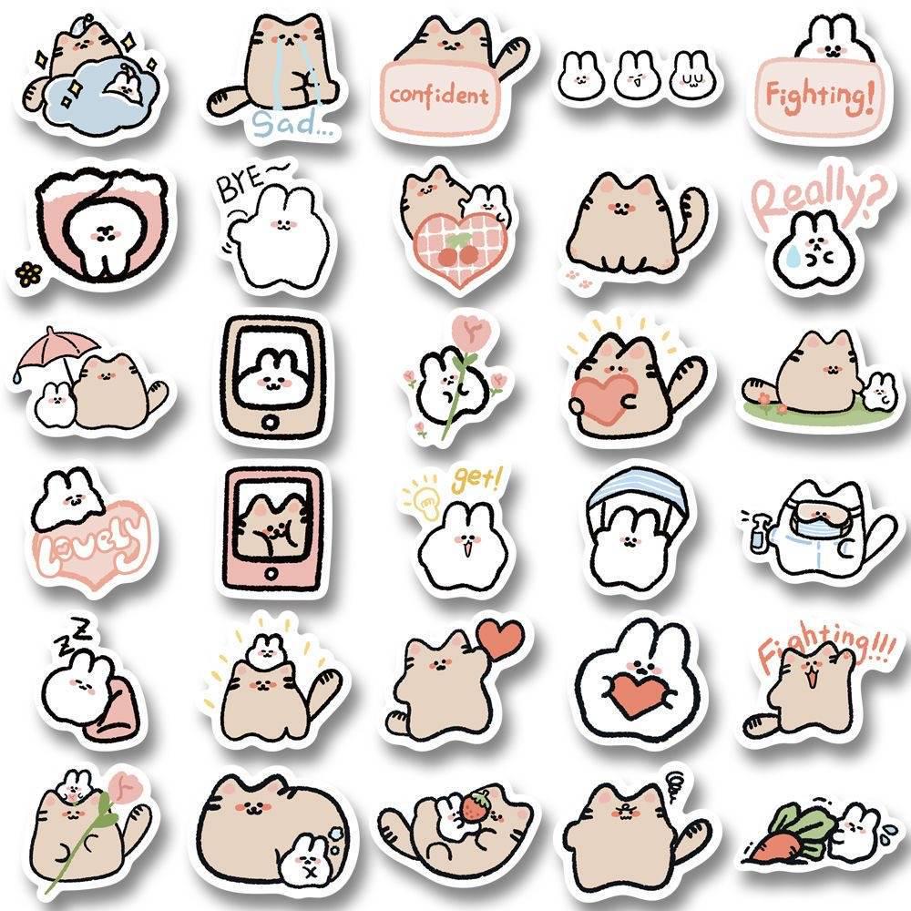 58 Cute Cat & Rabbit Waterproof Korean Stickers for Decor