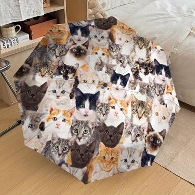 1PC Cats Face Pattern Small Travel Automatic Folding Umbrella, Compact Windproof Umbrella, Automatic Open/Close ,Gift-091509