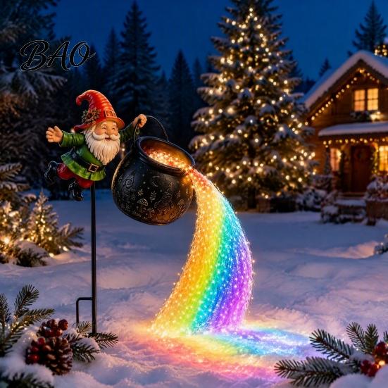 Holiday Path Lights for Walkway Solar Christmas Garden Stake Light, Santa Pouring Flowing LED String Lights, Colorful Magical Waterproof Pathway