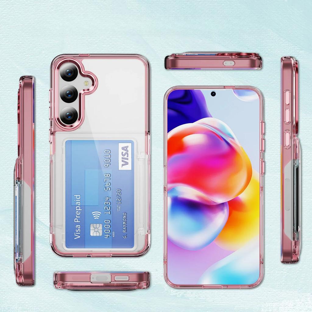 For Samsung Galaxy S25 Plus S24 S23 S22 Ultra Wallet Protective Phone Case with Credit Card Holder Shockproof Transparent Cover