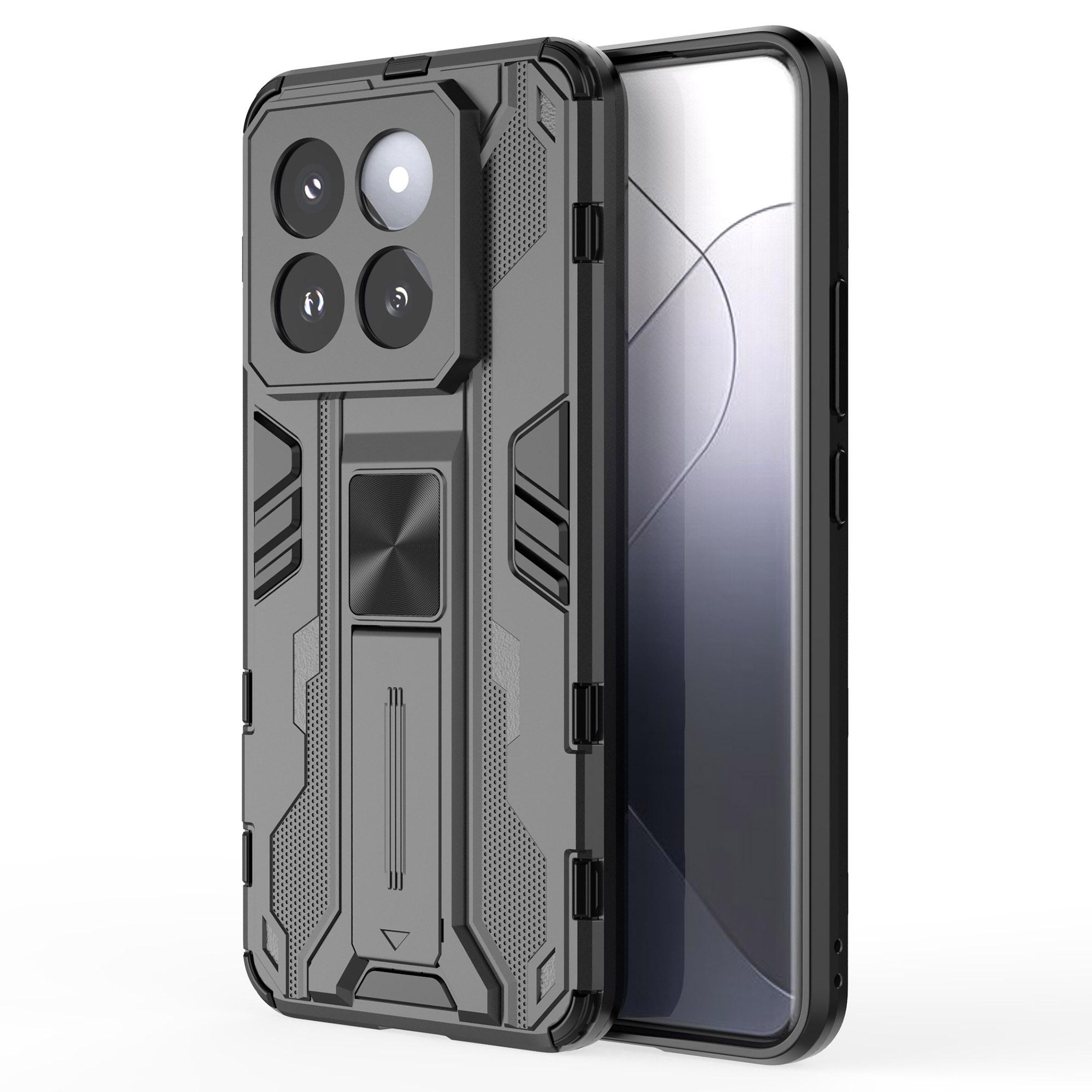 

For Xiaomi 14 Pro Case Anti-scratch PC+TPU Kickstand Phone Back Cover Black