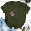 Women Fashion Flower Printing O-Neck Short T-Shirt Loose Blouse Top Shirt