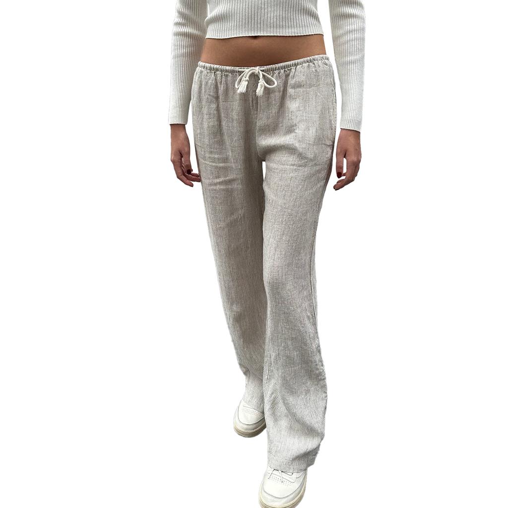 Women's Stripe Print Pants Drawstring Low Rise Straight Leg Trousers Sleep Bottoms