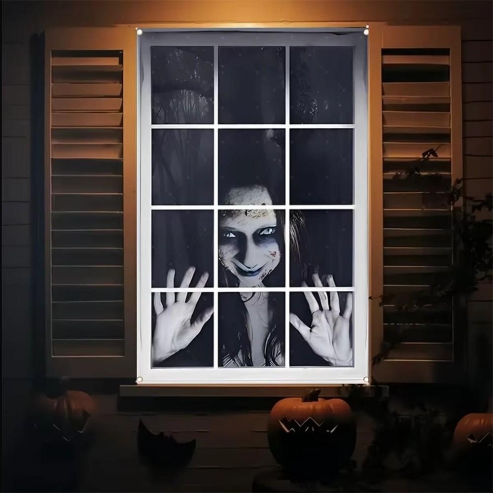 Blood Ghost Pattern Halloween Window Cover Banner Ghost Door Cover Backdrop Haunted House