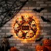Window Hanging Ornament Halloween Boo Ghost Wreath, Spooky Door Decoration with Pumpkins Wreath And Spider Webs for Front Porch, Farmhouse Wall Decor