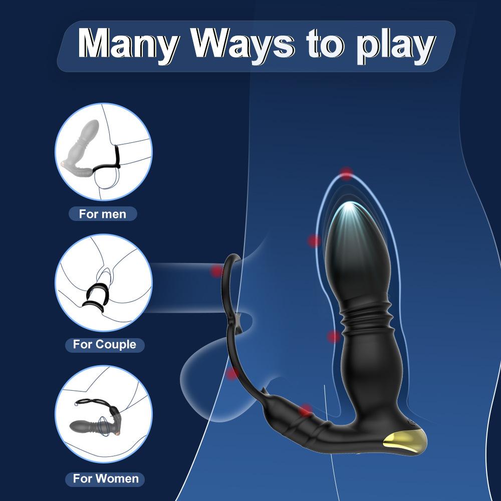 Double-ring Telescopic Prostate Massager Remote Control  Lock Ring Vibrator Sex Toys for Men Women
