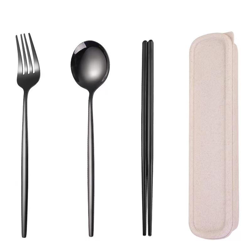 Stainless Steel Portable Tableware Set: Chopsticks, Spoon, Fork - Customizable Student/Outdoor Gift with Logo.