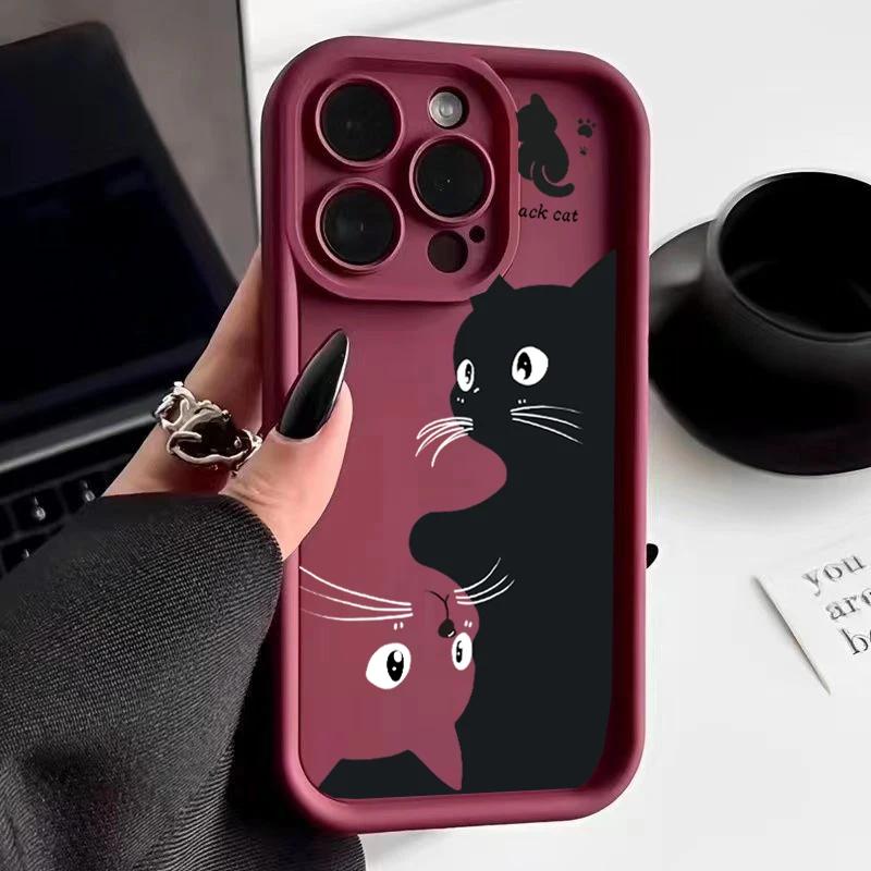 INS Cartoon Black Cat Phone Case For Xiaomi Redmi Note 13 12 Pro Plus 4G 5G 13C 12C 14C 10C A3 Silicone Anti-falling Cover Couqe
