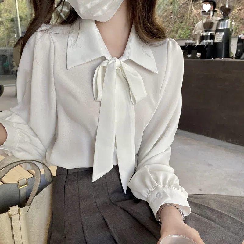 High-End Korean Style Loose Bowknot Shirt – Fresh, Clean, and Youthful Look