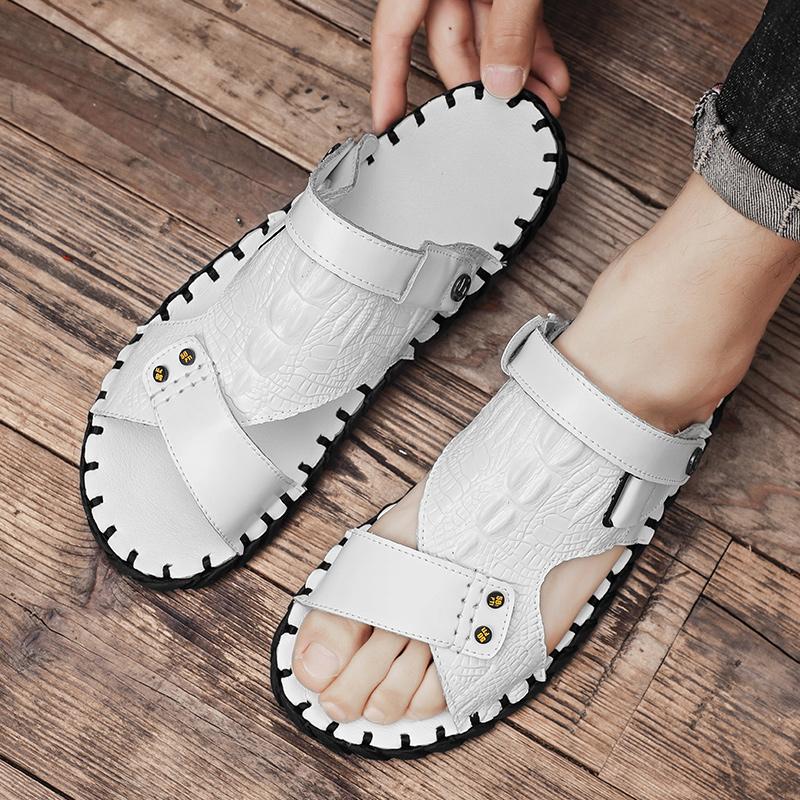 FashionSummer Sandals Men Leather Classic Roman Sandals New Slipper Outdoor Sneaker Beach Rubber Flip Flops Men Water Trekking Sandals