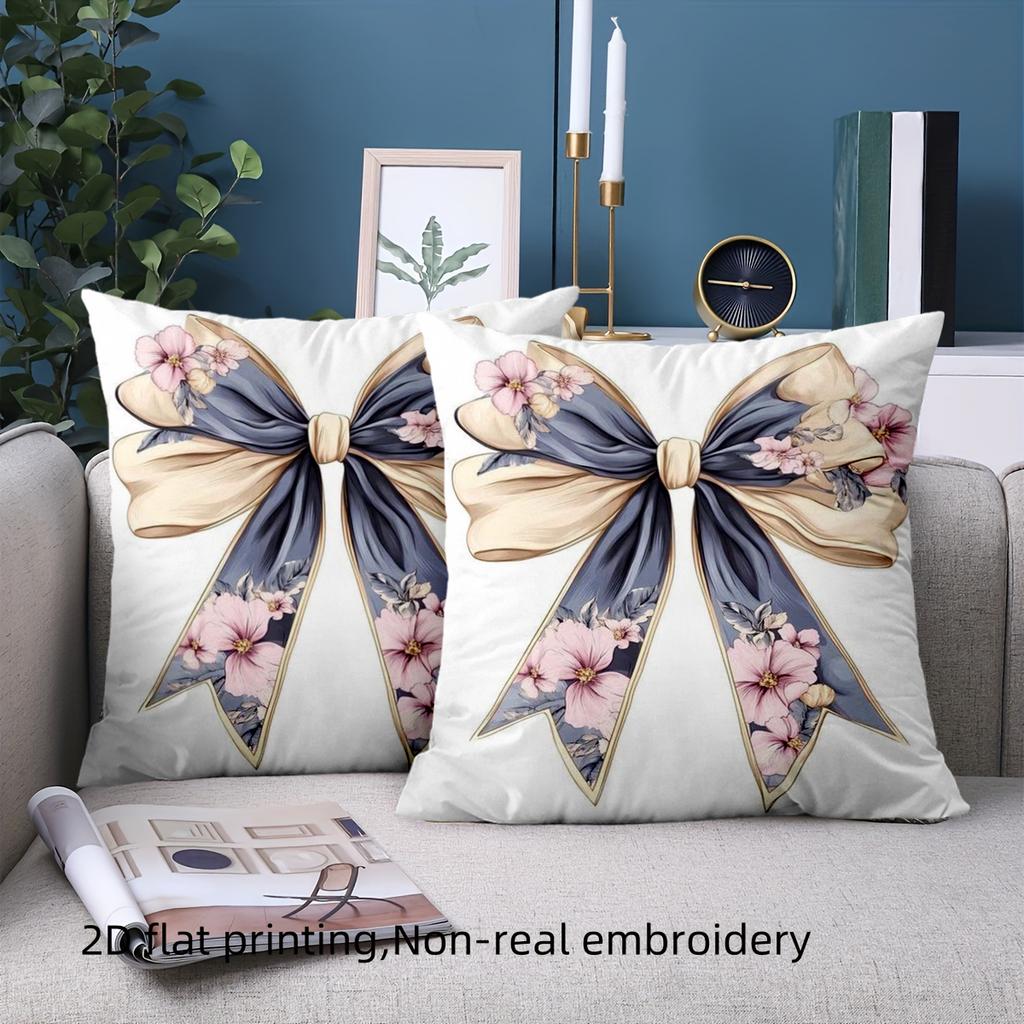 1 Pezzo Copricuscini Decorativi Bianchi con Fantasia Floreale e Fiocchi, Federa in Poliestere per Cuscino, Copricuscino Decorativo per Divano, Cuscino da Testiera