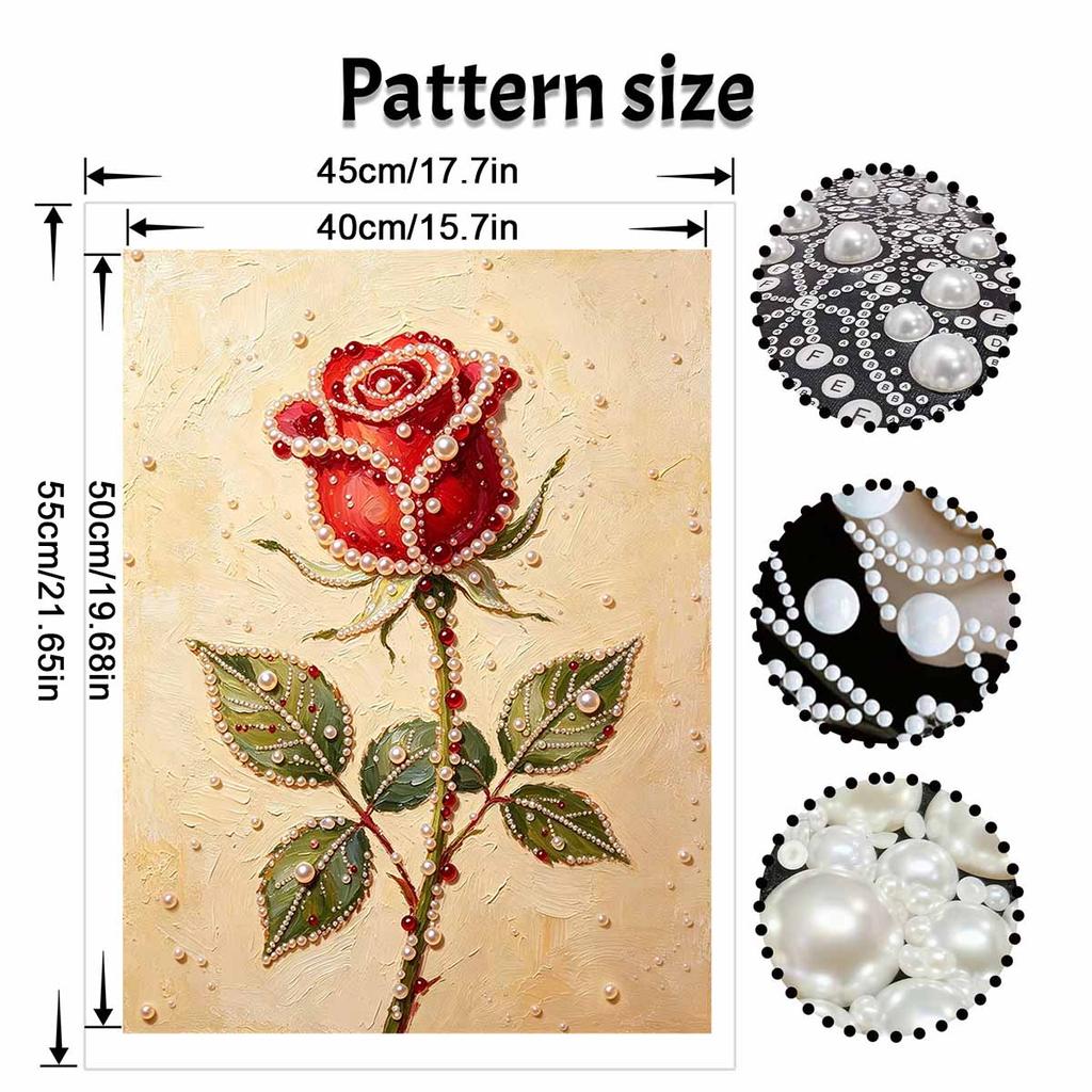 Stretched Frame Pearl Art Kit Red Rose Pattern DIY Sparkling Bead Canvas Relaxing Hobby Gift for Handicraft Enthusiasts Home Wall Decor Art Project
