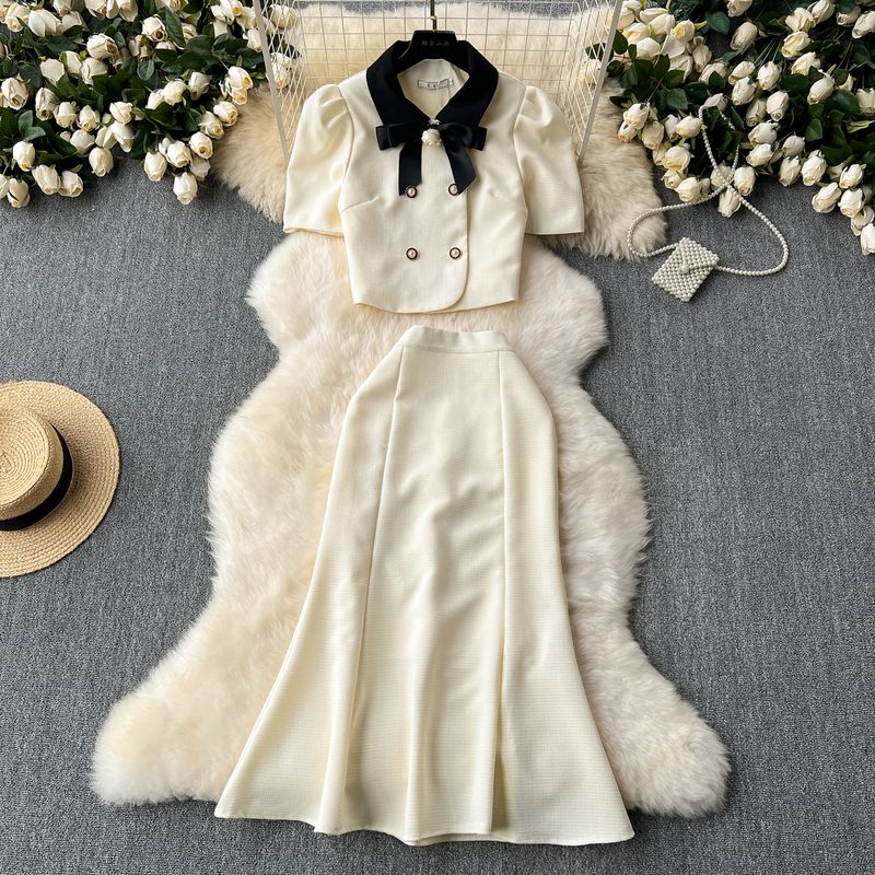 Qianjin Style French Socialite Small Dress Women's Fancy Classic Style Puff Sleeve Top + High Waist Fishtail Skirt