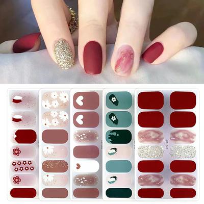 14 Nägel Einfache Wasserdichte Nagelaufkleber Full Cover Nagelsticker Fest und Nicht Leicht Abfallend Mehrfarbige Nagelkunst Für Frauen D