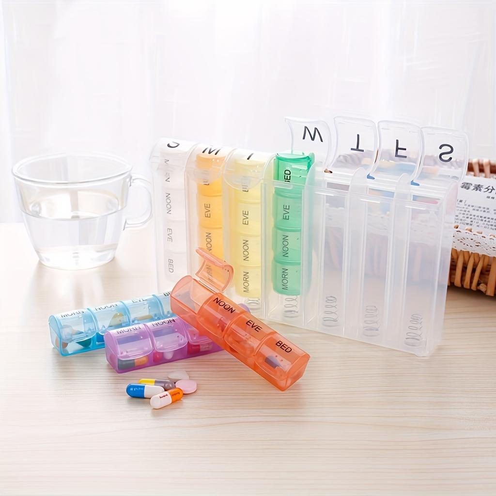 Weekly Rainbow Pill Box 28 Grids 4 Times A Day Portable Pill Organizer Spring Assisted Easy to Open for Vitamins and Supplements