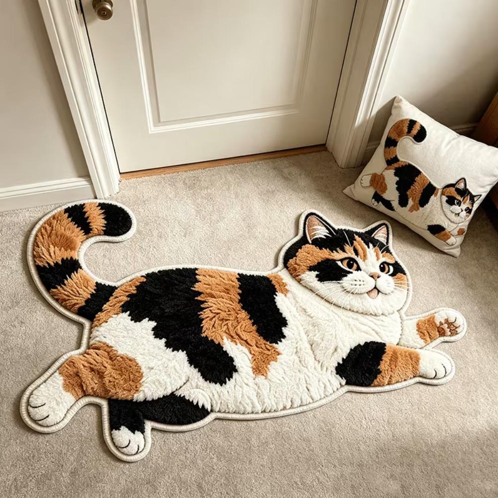 2D Cat-Shaped Area Rug Non-Slip Cartoon Carpet Cute Home Decor Carpet  Living Rooms