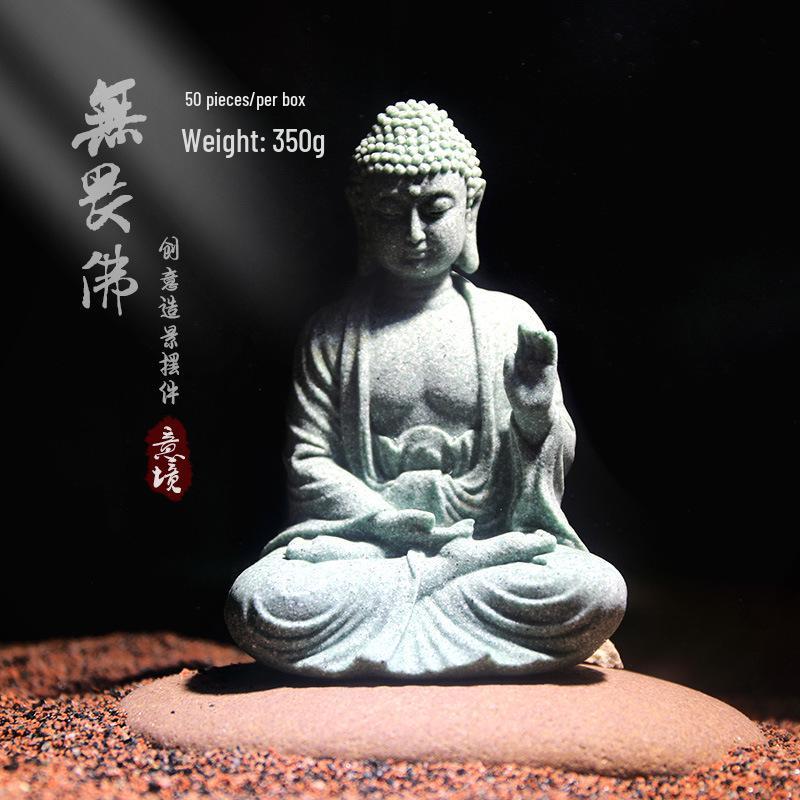 Statue de Bouddha en grès chinois - Décoration pour jardin intérieur et aquarium