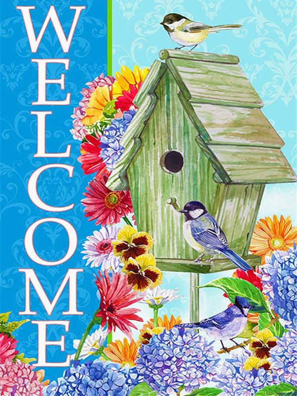 Diamond Mosaic Welcome Text Full Drill Square Diamond Embroidery Flower Needlework Beaded Mosaic Bird 5D DIY Home Decor