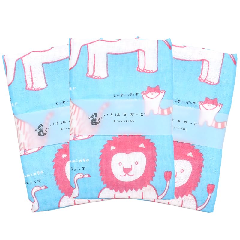 KOMESICHI COLLECTION Gauze Tenugui Set of Animal Light Made in 88 x Iroha Mameo Series (Tenugui) - 3, Print, Blue, Japan, 100% Cotton, 35cm,