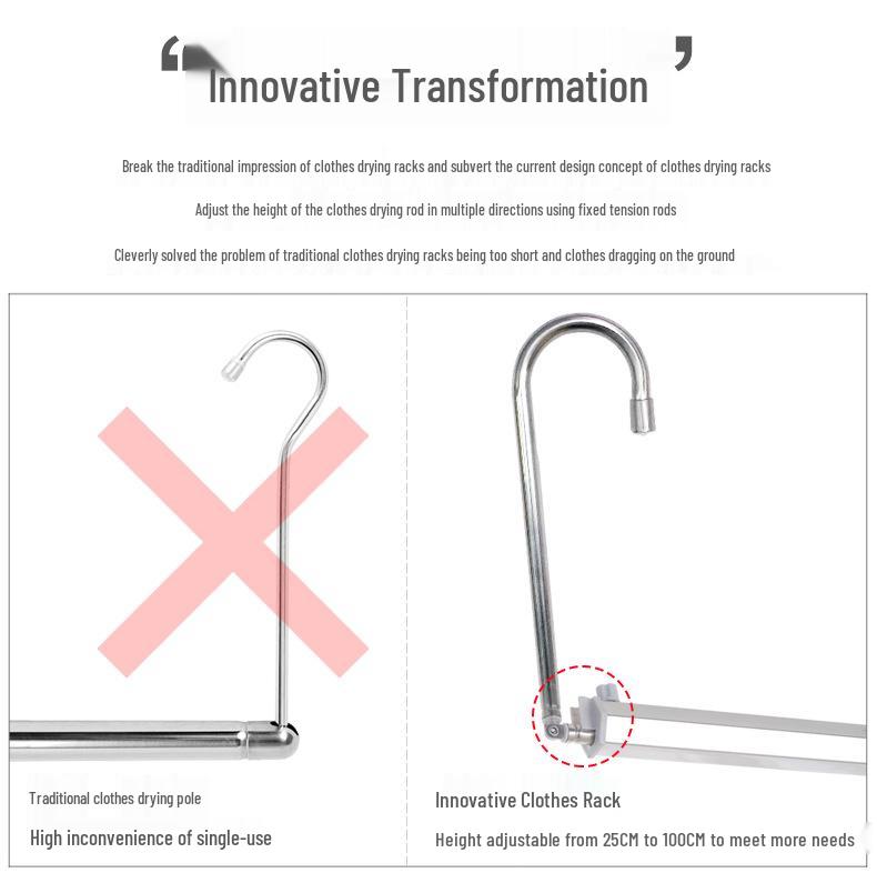 Aluminum & Stainless Steel No-Drill Balcony Window Clothes Drying Rack