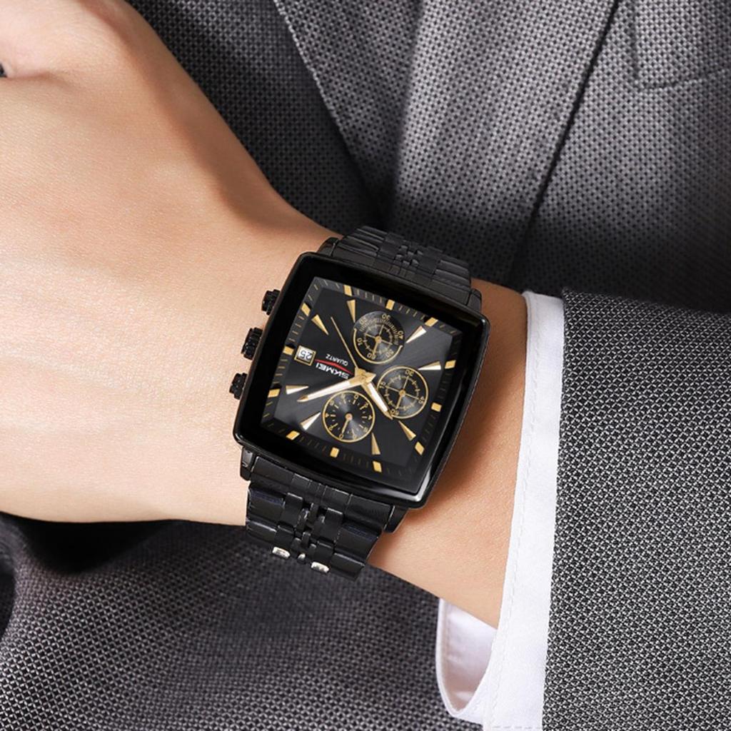 SKMEI Stainless Steel Strip Quartz Watch Men Business Wristwatch Fashion Waterproof Stopwatch Male Wristwatches
