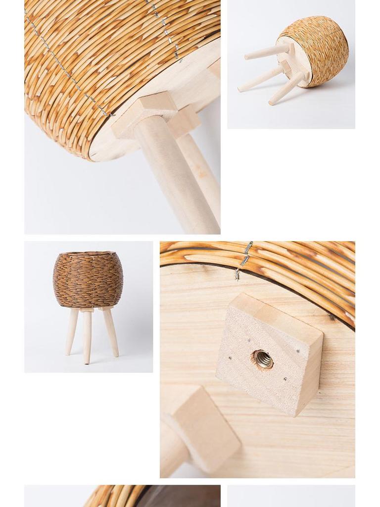 Imitation Rattan Triangular Flower Pot Stand: Creative Desktop Succulent Storage, Straw Woven Design, Large.