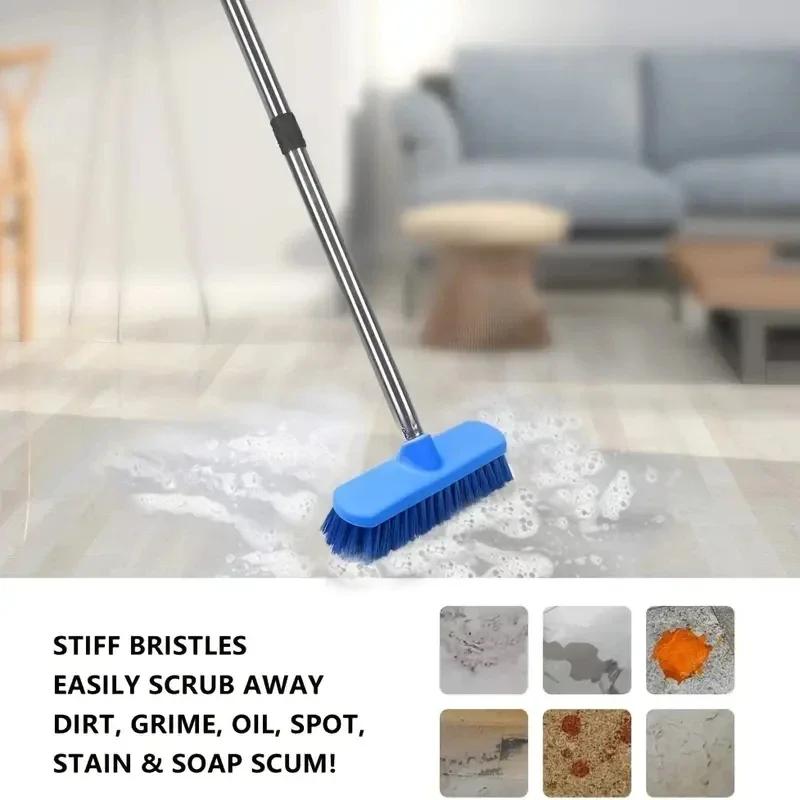 Floor Cleaning Broom with Adjustable Long Handle Stiff Bristle Grout Brooms Scrubber for Cleaning Bathroom, Kitchen,courtyard