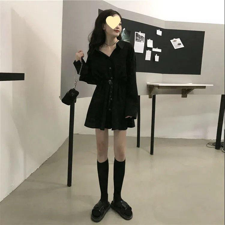 Women's Hepburn-Style Slimming Black Dress - Long-Sleeve Temperate Design for Autumn 2025