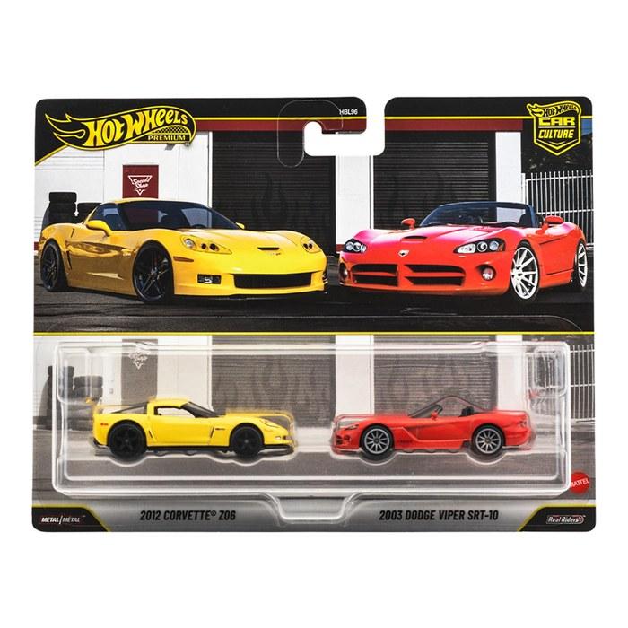 Hot Wheels Premium 2-Pack 2012 Corvette Z06 / 2003 Dodge Viper SRT-10 1/64 Scale (Yellow/Red)