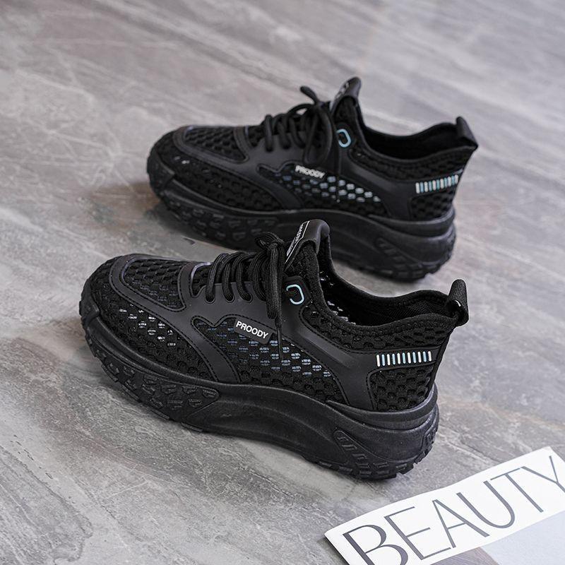 

Dad shoes women s summer 2025 new popular shoes versatile thick-soled breathable single mesh casual sports white shoes 35 чёрный