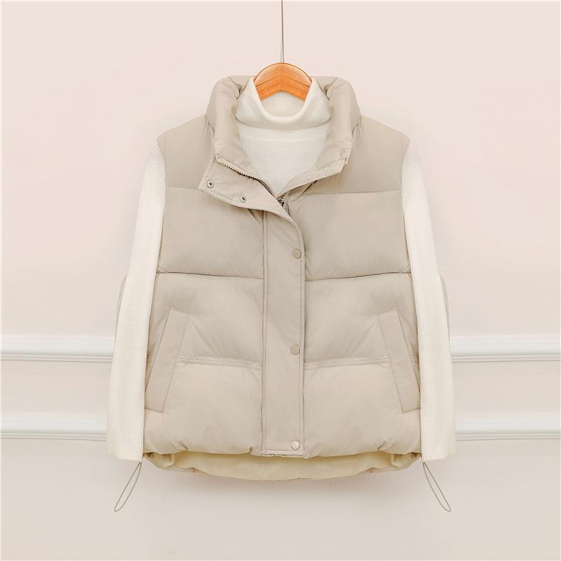 Cotton Vest Women's Short Spring, Autumn and Winter New Fashion Stand Collar Warm Loose Cotton Vest Outer Cotton Vest Jacket