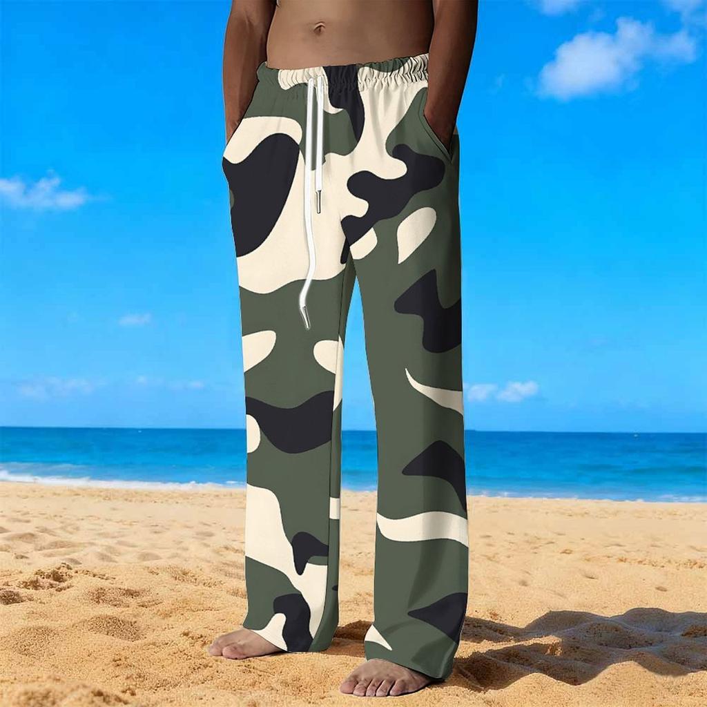 Pantalones Casuales Sueltos de Color Sólido Pantalones Rectos Estampados de Camuflaje para Hombre