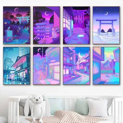 Poster Marche au Coucher du Soleil EN VILLE Impressions et Posters de Bonne Qualité Chambre Vintage Peintures sur Toile Bar Maison Café Décor Art Esthétique