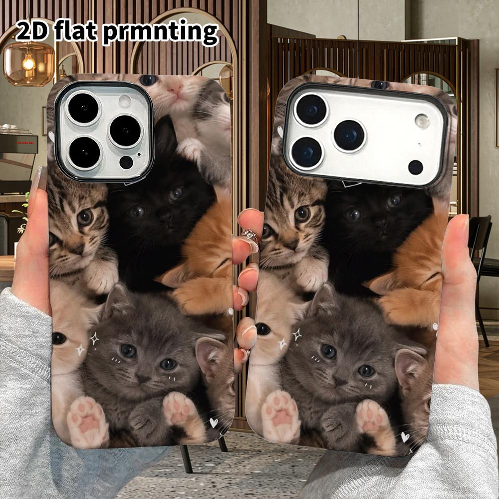 Phone Case: 2D Flat Design Suitable for iPhone 18, 17, 16, 15, 14, 13 Pro Film Protective Case, Couple Style, a Big Group of Kittens, Christmas and Ha