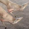 Women's Crystal Decorated Pointed Toe Solid Color High Heels Fashion Luxury Brand Stiletto Sandals Party Casual Women's Shoes
