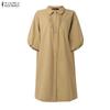 ZANZEA Women Casual Turn Down Collar Summer 3/4 Sleeve Dress