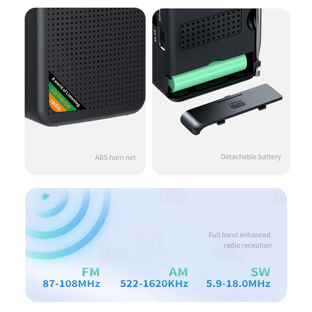 Portable Mini Full Band Radio FM AM SW Radio Built-in Speaker with HD Display Screen for Indoor Outdoor Walk Jogging Gym Camping