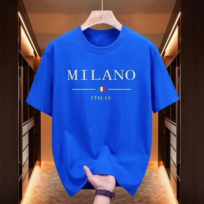 Men's Milan Print Loose Fit Cotton T-shirt - Summer Casual Sports Round Neck Short Sleeve.