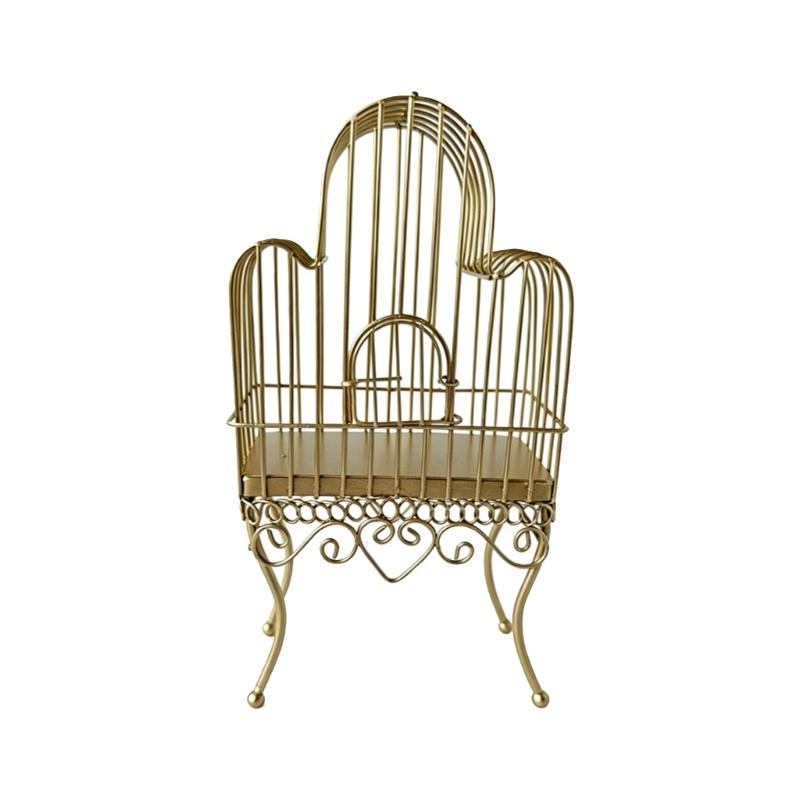 1/12 Scale Gold Plated Wrought Iron Birdcage Chair Model Figure Decorative Accessory For Doll House Microlandscape 1