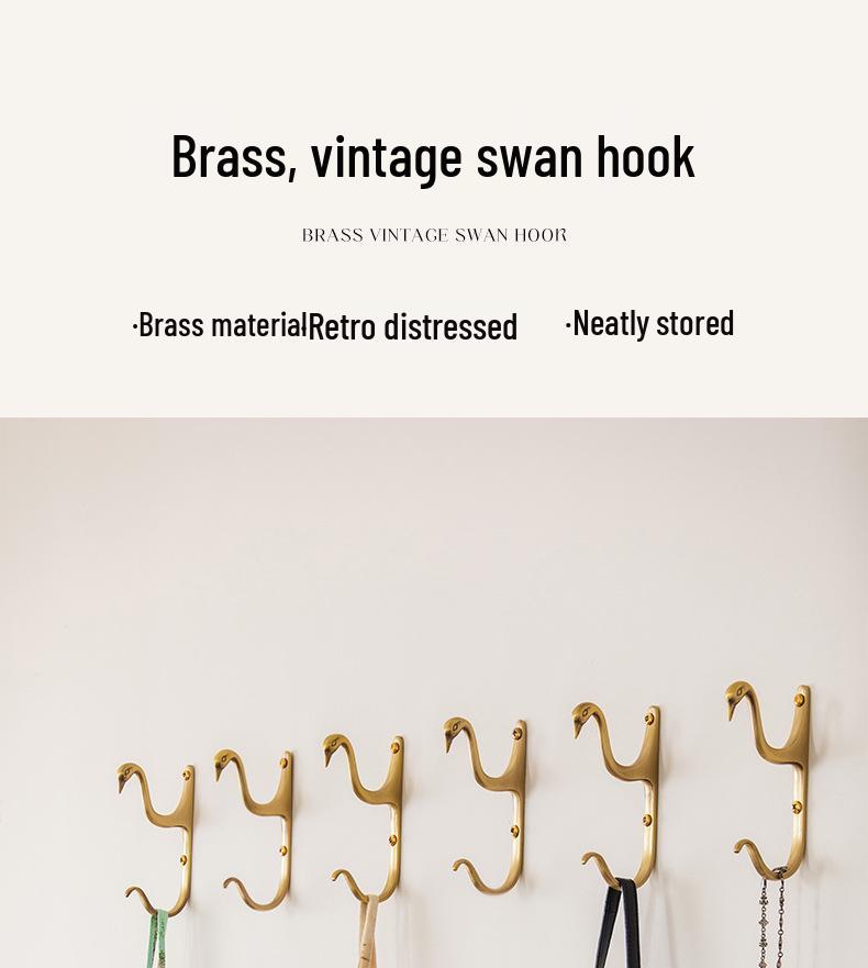 Creative Nordic Swan Brass Coat Hook for Bedroom or Entryway