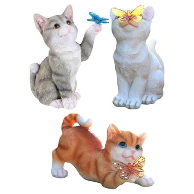 Garden Cat Statue Solar Powered Light Outdoor Statues Durable Painted Decorative Figurine for Yard Outside Balcony Porch Decor